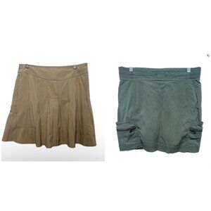 Athleta Pleated Skort & Trekkie Skort Set 2 Skirts Womens 6 Brown Green Outdoor